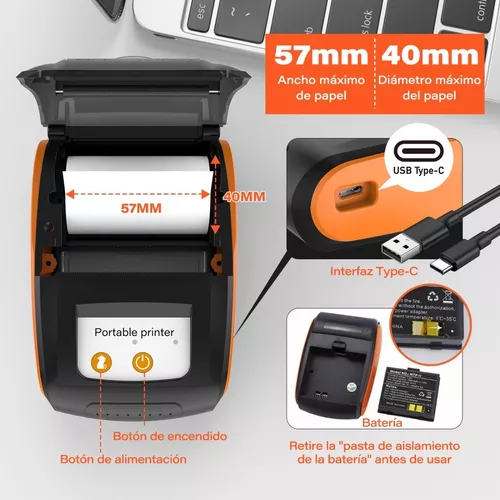 Impresora Térmica Portátil Bluetooth Inalámbrica 58mm Ticket