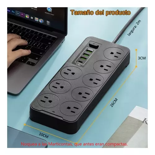 Multicontactos Usb 2500w,2m Cable 8 Salidas+3 Usb+1 Tipo C