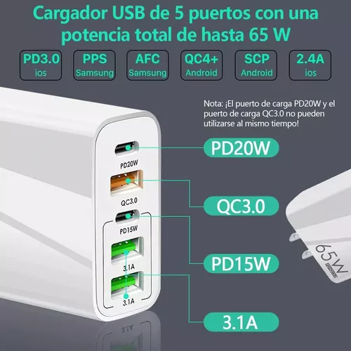65w 5 En 1 Carga Rápida Cable Tipo C + Cargador 1.5m Pd20w