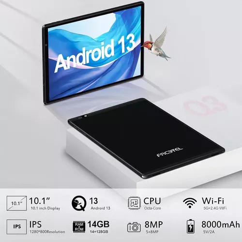 Tablet Erok Q3 Pro 2024 10.1'' Color Negro Android 13 Octa-core 14gb Ram 128gb Rom 5g Wifi 8000mah 5mp 8mp Hd Ips Bluetooth 5.0 Certificación Google Gms Tableta Con Funda Mouse Teclado Cuerpo De Metal